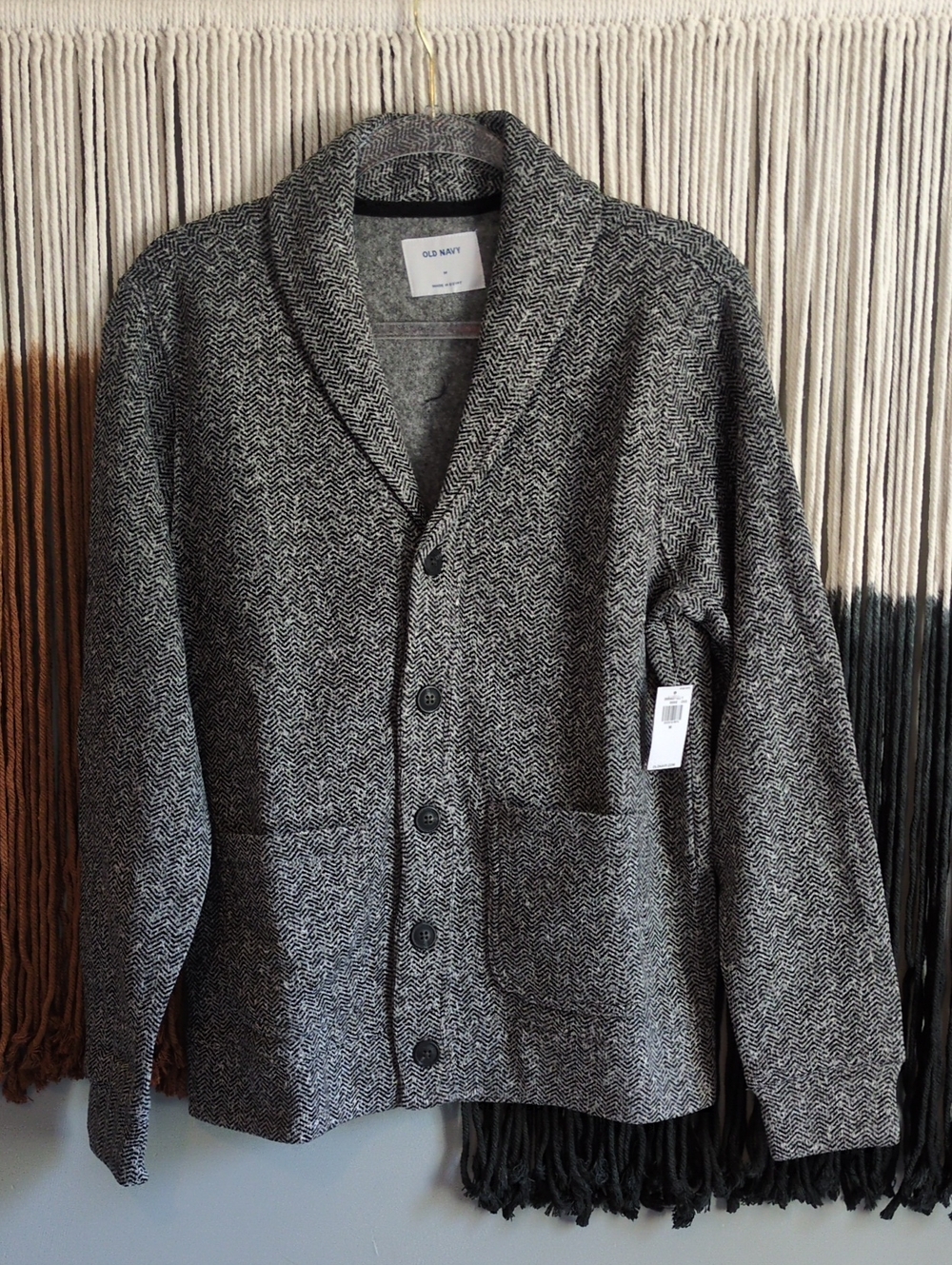 Old Navy Men's Shawl Collar Cardigan Sweater in Herringbone Gray